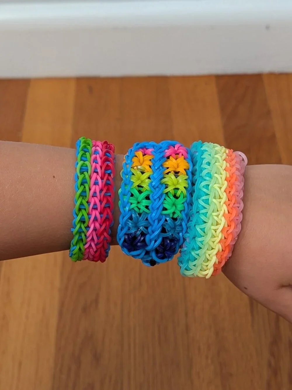 (3) Handmade Rainbow Loom Bracelets, Starburst, Triple Single & Geometric